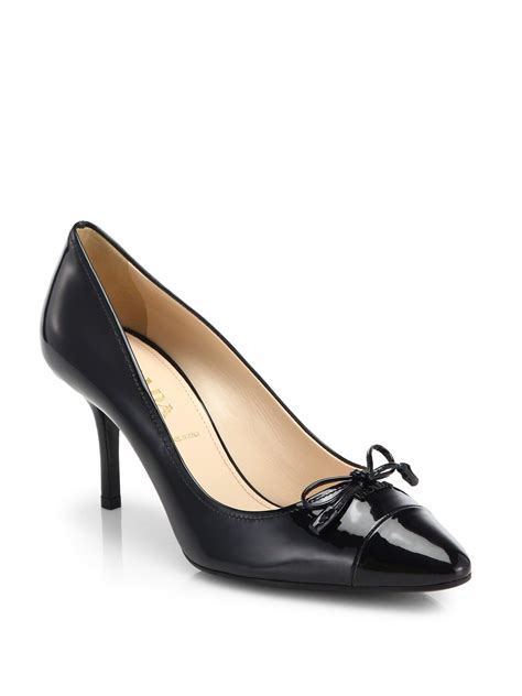 prada black leather bow pumps|prada ankle pumps.